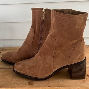 Anne Klein Astrid Sz 10 Scandi Girl Cozy Boho Mid Calf Camel Faux Suede Boots